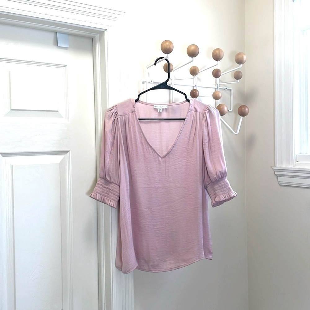 Maison D'Amelie - Classic Puffy Sleeve Blouse Top - Neutral Pink - S